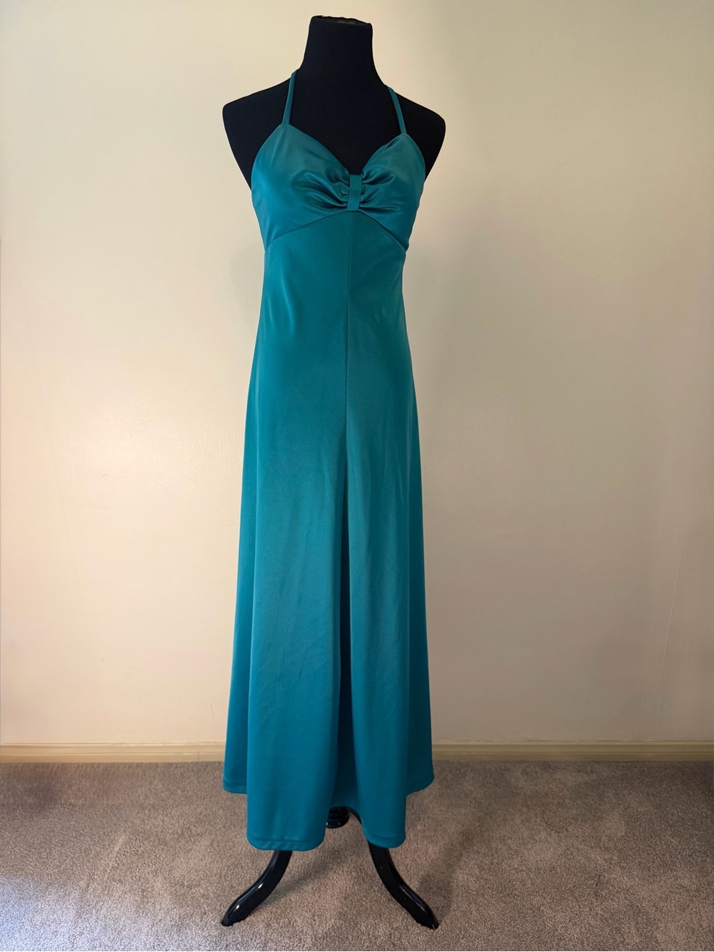Vintage 1970s Teal Halter Maxi Dress